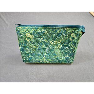 Quilted Green Paisley Cosmetic Travel Pouch Bag With Zipper